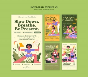 卡通插画风格瑜伽主题INS模板